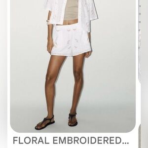 Zara White eyelet Floral embroidered Shorts XS